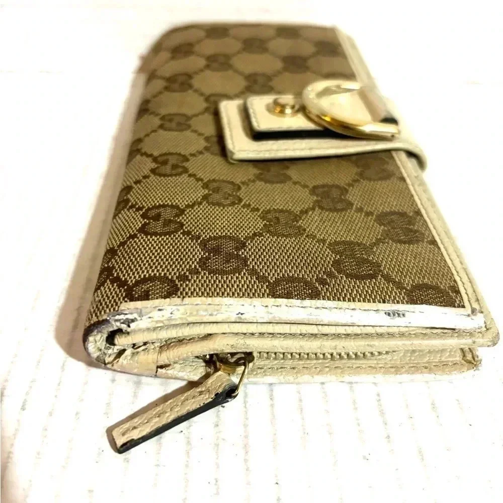 Gucci GG brown white Canvas leather wallet - Picture 3 of 11